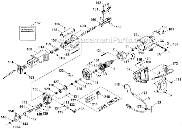 Page A Diagram and Parts List for 637 Type 1 Porter Cable Reciprocating Saw